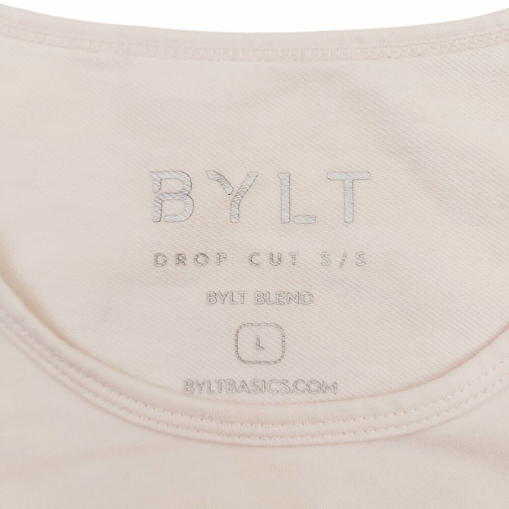 BYLT Basics Drop Cut T-Shirt Mens Large Beige Short Sleeve Curvy Hem Athleisure - Picture 7 of 10